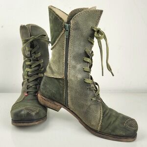 Rovers Womens Boots‎ Green Leather Lace Up Zip Ankle Mid Calf Casual Stylish